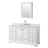 Wyndham Collection - Deborah 60 Inch Single Bathroom Vanity in White, White Carrara Marble Countertop, Undermount Square Sink, and Medicine Cabinet - White