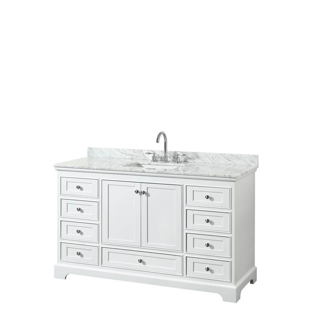 Wyndham Collection - Deborah 60 Inch Single Bathroom Vanity in White, White Carrara Marble Countertop, Undermount Square Sink, and No Mirror - White