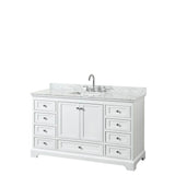 Wyndham Collection - Deborah 60 Inch Single Bathroom Vanity in White, White Carrara Marble Countertop, Undermount Square Sink, and No Mirror - White