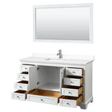 Deborah 60 Inch Single Bathroom Vanity in White, White Cultured Marble Countertop, Undermount Square Sink, 58 Inch Mirror