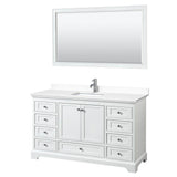 Wyndham Collection - Deborah 60 Inch Single Bathroom Vanity in White, White Cultured Marble Countertop, Undermount Square Sink, 58 Inch Mirror