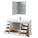 Deborah 60 Inch Single Bathroom Vanity in White, White Cultured Marble Countertop, Undermount Square Sink, Medicine Cabinet