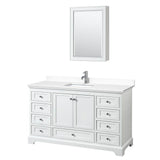 Wyndham Collection - Deborah 60 Inch Single Bathroom Vanity in White, White Cultured Marble Countertop, Undermount Square Sink, Medicine Cabinet