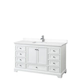 Wyndham Collection - Deborah 60 Inch Single Bathroom Vanity in White, White Cultured Marble Countertop, Undermount Square Sink, No Mirror