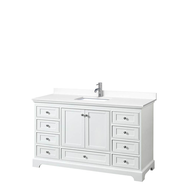 Wyndham Collection - Deborah 60 Inch Single Bathroom Vanity in White, White Cultured Marble Countertop, Undermount Square Sink, No Mirror