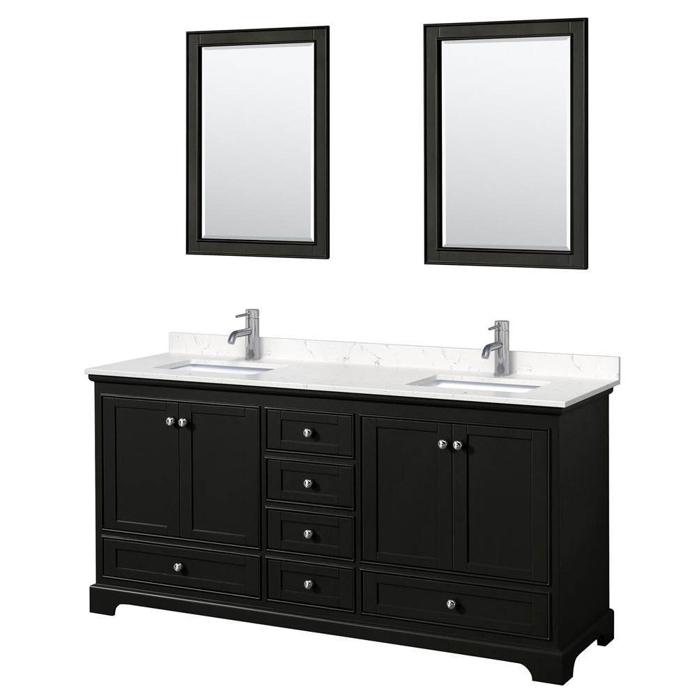 Wyndham Collection - Deborah 72 Inch Double Bathroom Vanity in Dark Espresso, Carrara Cultured Marble Countertop, Undermount Square Sinks, 24 Inch Mirrors