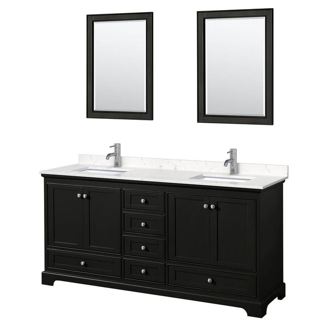 Wyndham Collection - Deborah 72 Inch Double Bathroom Vanity in Dark Espresso, Carrara Cultured Marble Countertop, Undermount Square Sinks, 24 Inch Mirrors