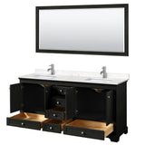 Deborah 72 Inch Double Bathroom Vanity in Dark Espresso, Carrara Cultured Marble Countertop, Undermount Square Sinks, 70 Inch Mirror