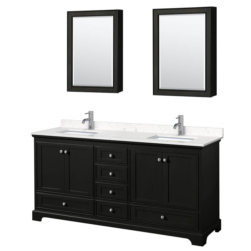 Wyndham Collection - Deborah 72 Inch Double Bathroom Vanity in Dark Espresso, Carrara Cultured Marble Countertop, Undermount Square Sinks, Medicine Cabinets