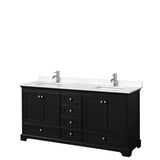 Wyndham Collection - Deborah 72 Inch Double Bathroom Vanity in Dark Espresso, Carrara Cultured Marble Countertop, Undermount Square Sinks, No Mirrors