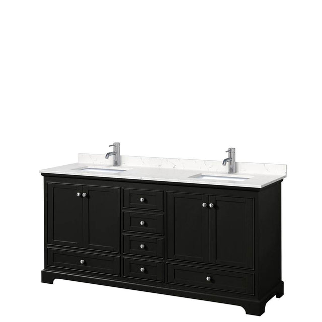 Wyndham Collection - Deborah 72 Inch Double Bathroom Vanity in Dark Espresso, Carrara Cultured Marble Countertop, Undermount Square Sinks, No Mirrors
