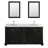 Deborah 72 Inch Double Bathroom Vanity in Dark Espresso, White Carrara Marble Countertop, Undermount Oval Sinks, and 24 Inch Mirrors