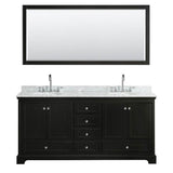 Deborah 72 Inch Double Bathroom Vanity in Dark Espresso, White Carrara Marble Countertop, Undermount Oval Sinks, and 70 Inch Mirror
