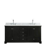 Deborah 72 Inch Double Bathroom Vanity in Dark Espresso, White Carrara Marble Countertop, Undermount Oval Sinks, and No Mirrors