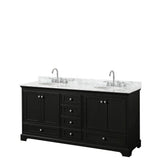 Wyndham Collection - Deborah 72 Inch Double Bathroom Vanity in Dark Espresso, White Carrara Marble Countertop, Undermount Oval Sinks, and No Mirrors - Dark Espresso