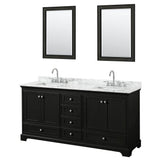 Wyndham Collection - Deborah 72 Inch Double Bathroom Vanity in Dark Espresso, White Carrara Marble Countertop, Undermount Square Sinks, and 24 Inch Mirrors - Dark Espresso
