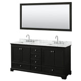 Wyndham Collection - Deborah 72 Inch Double Bathroom Vanity in Dark Espresso, White Carrara Marble Countertop, Undermount Square Sinks, and 70 Inch Mirror - Dark Espresso