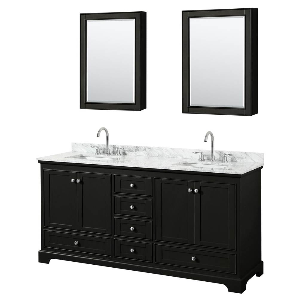 Wyndham Collection - Deborah 72 Inch Double Bathroom Vanity in Dark Espresso, White Carrara Marble Countertop, Undermount Square Sinks, and Medicine Cabinets - Dark Espresso