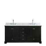 Deborah 72 Inch Double Bathroom Vanity in Dark Espresso, White Carrara Marble Countertop, Undermount Square Sinks, and No Mirrors