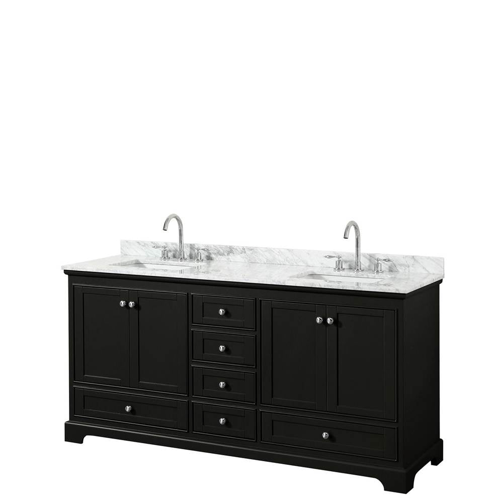 Wyndham Collection - Deborah 72 Inch Double Bathroom Vanity in Dark Espresso, White Carrara Marble Countertop, Undermount Square Sinks, and No Mirrors - Dark Espresso