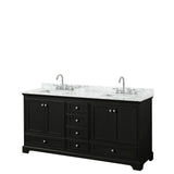Wyndham Collection - Deborah 72 Inch Double Bathroom Vanity in Dark Espresso, White Carrara Marble Countertop, Undermount Square Sinks, and No Mirrors - Dark Espresso
