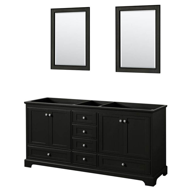 Wyndham Collection - Deborah 72 Inch Double Bathroom Vanity in Dark Espresso, No Countertop, No Sinks, and 24 Inch Mirrors - Dark Espresso