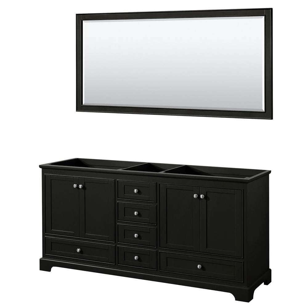 Wyndham Collection - Deborah 72 Inch Double Bathroom Vanity in Dark Espresso, No Countertop, No Sinks, and 70 Inch Mirror - Dark Espresso