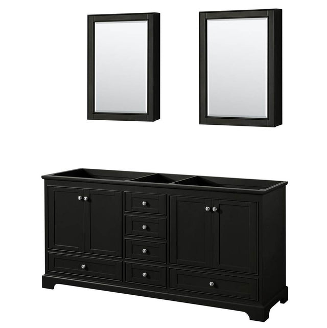 Wyndham Collection - Deborah 72 Inch Double Bathroom Vanity in Dark Espresso, No Countertop, No Sinks, and Medicine Cabinets - Dark Espresso