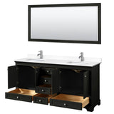 Deborah 72 Inch Double Bathroom Vanity in Dark Espresso, White Cultured Marble Countertop, Undermount Square Sinks, 70 Inch Mirror