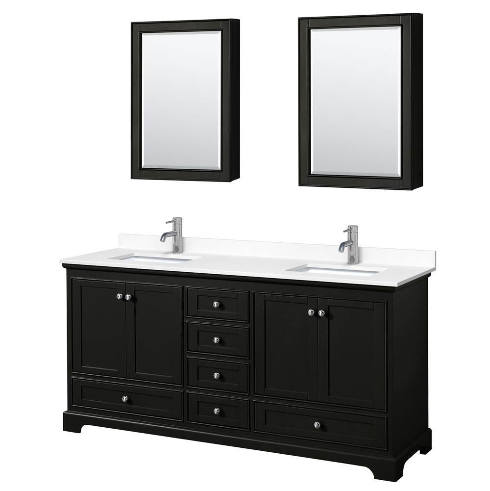 Wyndham Collection - Deborah 72 Inch Double Bathroom Vanity in Dark Espresso, White Cultured Marble Countertop, Undermount Square Sinks, Medicine Cabinets