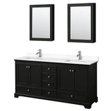 Wyndham Collection - Deborah 72 Inch Double Bathroom Vanity in Dark Espresso, White Cultured Marble Countertop, Undermount Square Sinks, Medicine Cabinets