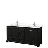 Wyndham Collection - Deborah 72 Inch Double Bathroom Vanity in Dark Espresso, White Cultured Marble Countertop, Undermount Square Sinks, No Mirrors