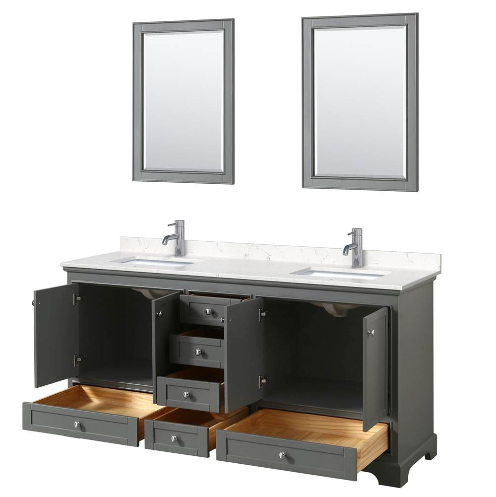 Deborah 72 Inch Double Bathroom Vanity in Dark Gray, Carrara Cultured Marble Countertop, Undermount Square Sinks, 24 Inch Mirrors