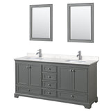 Wyndham Collection - Deborah 72 Inch Double Bathroom Vanity in Dark Gray, Carrara Cultured Marble Countertop, Undermount Square Sinks, 24 Inch Mirrors