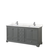 Wyndham Collection - Deborah 72 Inch Double Bathroom Vanity in Dark Gray, Carrara Cultured Marble Countertop, Undermount Square Sinks, No Mirrors
