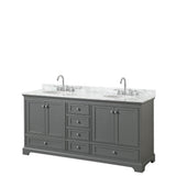 Wyndham Collection - Deborah 72 Inch Double Bathroom Vanity in Dark Gray, White Carrara Marble Countertop, Undermount Oval Sinks, and No Mirrors - Dark Gray
