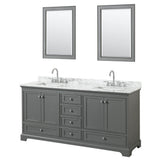 Wyndham Collection - Deborah 72 Inch Double Bathroom Vanity in Dark Gray, White Carrara Marble Countertop, Undermount Square Sinks, and 24 Inch Mirrors - Dark Gray