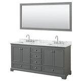 Wyndham Collection - Deborah 72 Inch Double Bathroom Vanity in Dark Gray, White Carrara Marble Countertop, Undermount Square Sinks, and 70 Inch Mirror - Dark Gray