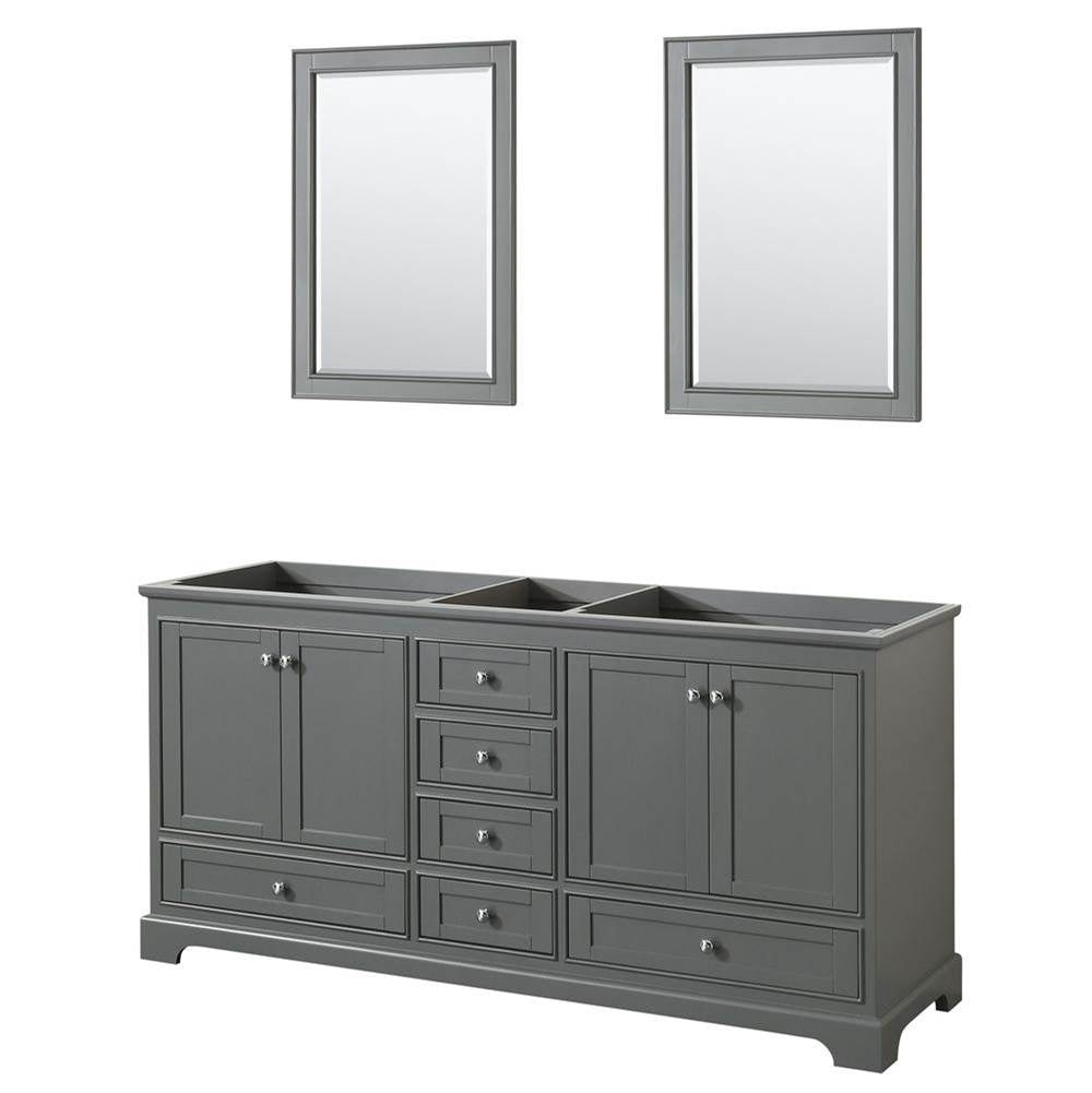 Wyndham Collection - Deborah 72 Inch Double Bathroom Vanity in Dark Gray, No Countertop, No Sinks, and 24 Inch Mirrors - Dark Gray