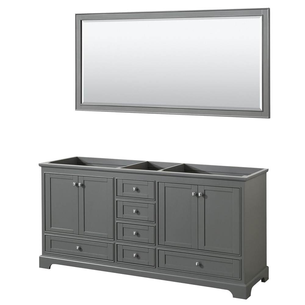 Wyndham Collection - Deborah 72 Inch Double Bathroom Vanity in Dark Gray, No Countertop, No Sinks, and 70 Inch Mirror - Dark Gray