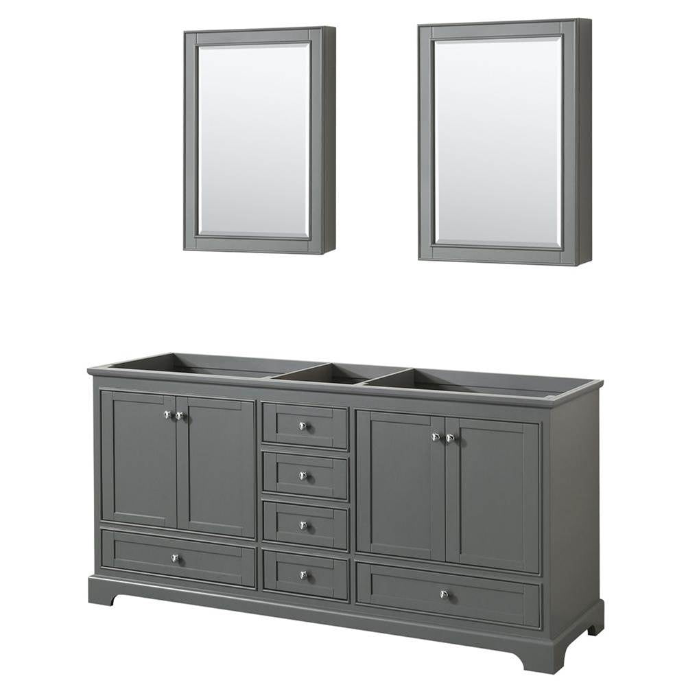 Wyndham Collection - Deborah 72 Inch Double Bathroom Vanity in Dark Gray, No Countertop, No Sinks, and Medicine Cabinets - Dark Gray