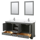 Deborah 72 Inch Double Bathroom Vanity in Dark Gray, White Cultured Marble Countertop, Undermount Square Sinks, 24 Inch Mirrors