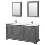 Wyndham Collection - Deborah 72 Inch Double Bathroom Vanity in Dark Gray, White Cultured Marble Countertop, Undermount Square Sinks, Medicine Cabinets