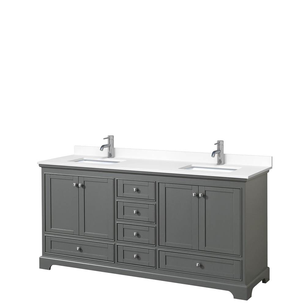 Wyndham Collection - Deborah 72 Inch Double Bathroom Vanity in Dark Gray, White Cultured Marble Countertop, Undermount Square Sinks, No Mirrors