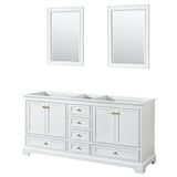 Wyndham Collection - Deborah 72 Inch Double Bathroom Vanity in White, No Countertop, No Sinks, Brushed Gold Trim, 24 Inch Mirrors