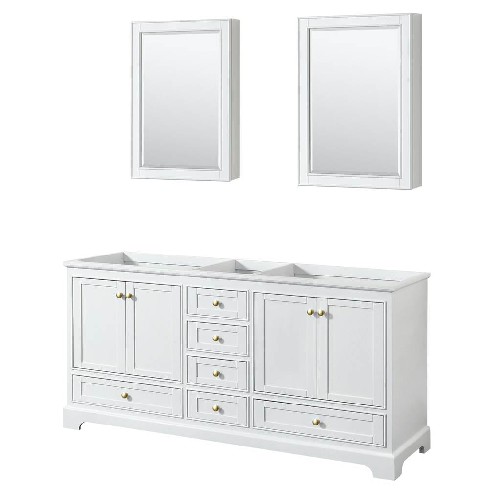 Wyndham Collection - Deborah 72 Inch Double Bathroom Vanity in White, No Countertop, No Sinks, Brushed Gold Trim, Medicine Cabinets