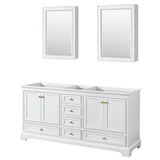 Wyndham Collection - Deborah 72 Inch Double Bathroom Vanity in White, No Countertop, No Sinks, Brushed Gold Trim, Medicine Cabinets