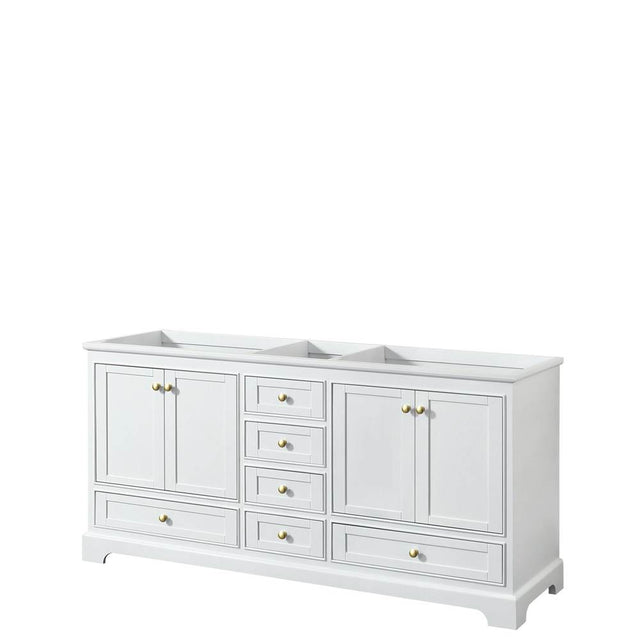 Wyndham Collection - Deborah 72 Inch Double Bathroom Vanity in White, No Countertop, No Sinks, Brushed Gold Trim, No Mirrors