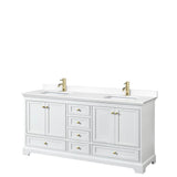 Wyndham Collection - Deborah 72 Inch Double Bathroom Vanity in White, White Cultured Marble Countertop, Undermount Square Sinks, Brushed Gold Trim, No Mirrors