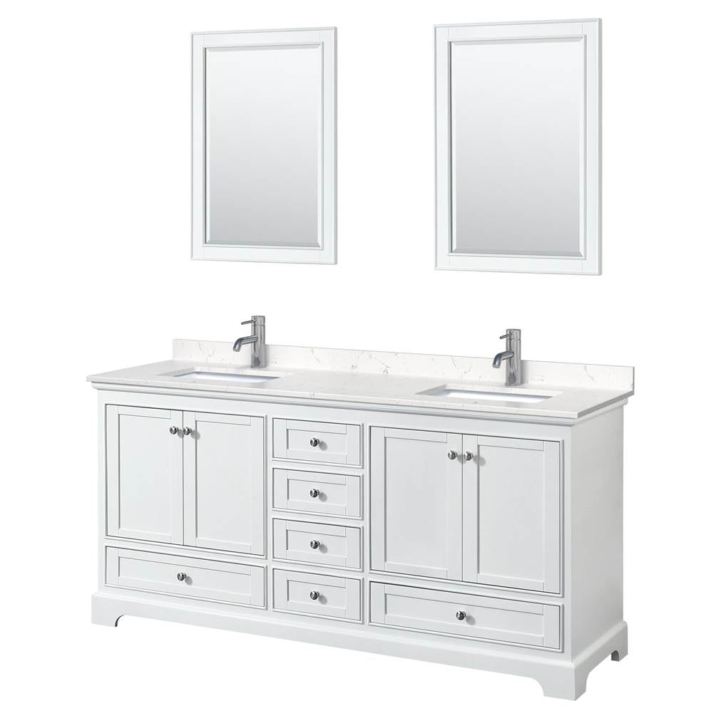 Wyndham Collection - Deborah 72 Inch Double Bathroom Vanity in White, Carrara Cultured Marble Countertop, Undermount Square Sinks, 24 Inch Mirrors